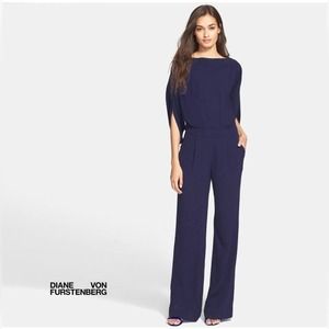 Diane von Furstenberg Dezi Wide Leg Jumpsuit in Midnight